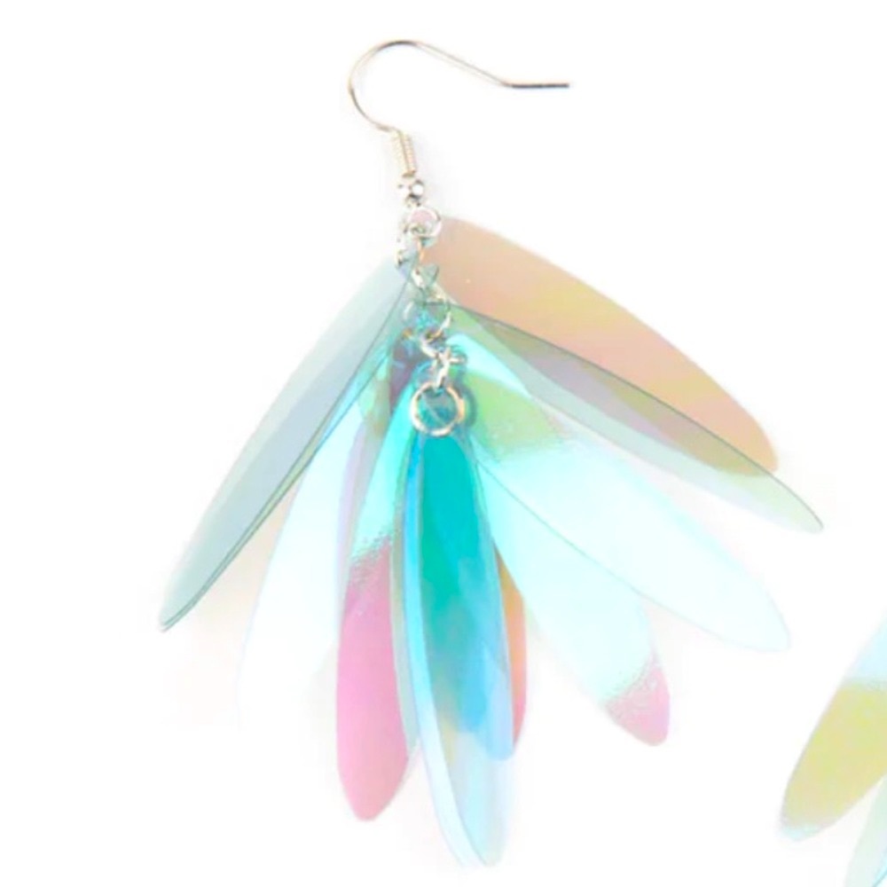⚪️💎⚪️ “HOLOGRAPHIC GLAMOUR” MULTI IRIDESCENT ELONGATED SEQUIN EARRINGS❗️ - Picture 2 of 5